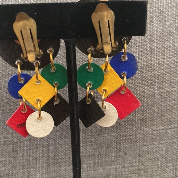 Vintage MAM 1980s checkerboard earrings - Picture 3 of 8